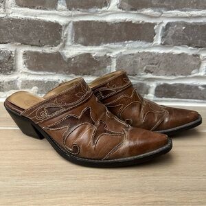 Durango Western Mules Women's Siz7.5 B Leather Pointed Toe Open Back Clogs Brown